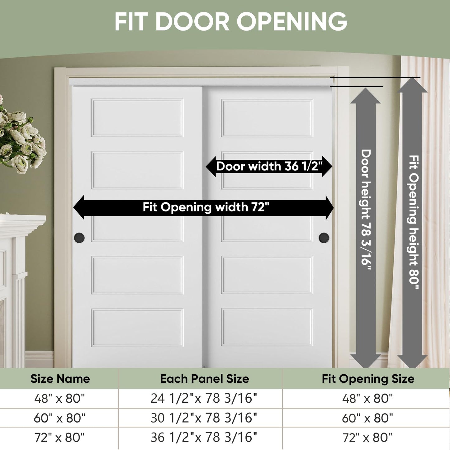 BARNSMITH 72x80 in 5-Panel Bypass Sliding Closet Door, White Primed Door Slab with Bypass Closet Track Hardware Kits, Paintable and Lightweight