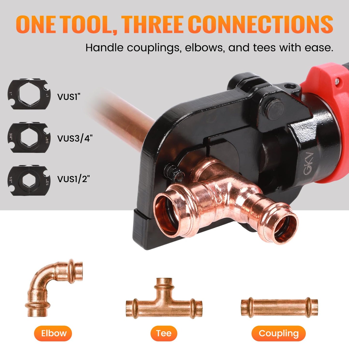 GKV Press Tool 18V Electric Crimper,Press Tool for Copper Pipe with 3 Jaws (1/2" 3/4" 1"), Includes 2×4Ah Batteries & Fast Charger (4063-D)