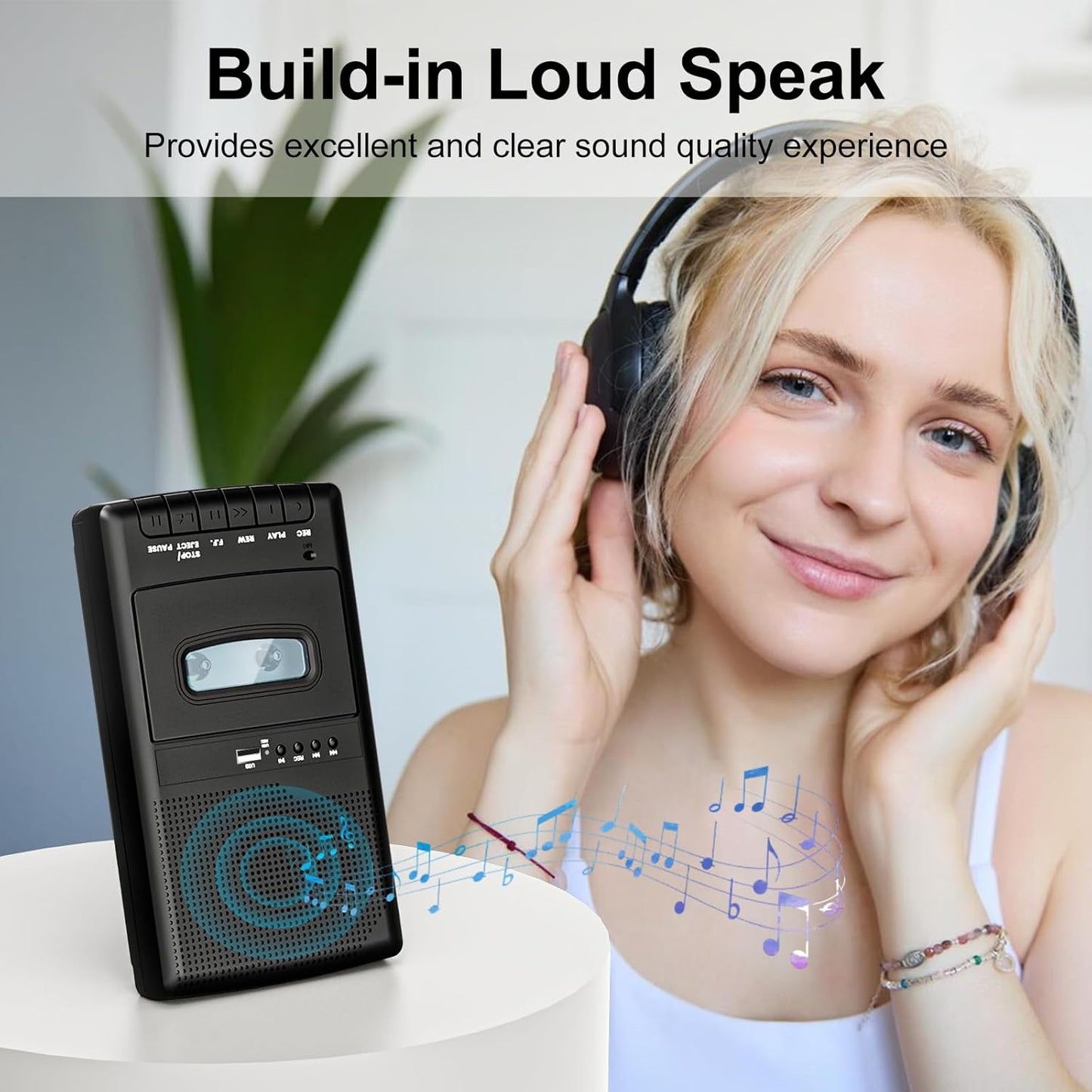 Mersoco Cassette Cassette 3.5MM Portable Player,Digital Recorder Portable Tape Player with Stand-Alone Microphone