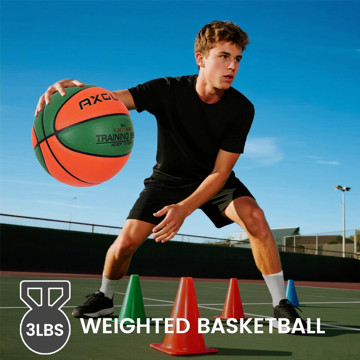AXGUIQ 3LBS Weighted Heavy Training Basketball 29.5" for in& Outdoor Improving Dribble Up Basketballs Handling Dribbling Passing Rebounding Skills Size 7 Weighted Heavy Training Basketball Equipment