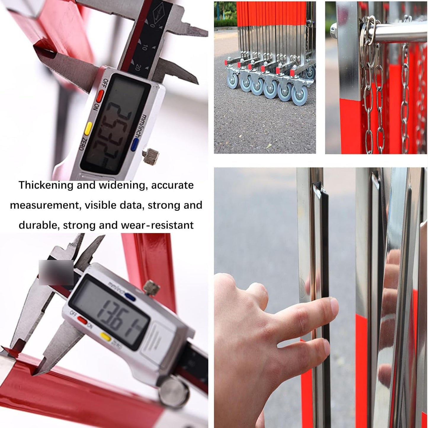 Metal Expandable Barricade, Safety Barrier with Casters, Portable Mobile Gate Stainless Steel Fence,Adjustable Traffic Fence for Home, School, Warehouse, 9.8 Feet * 3.9 Feet(High)