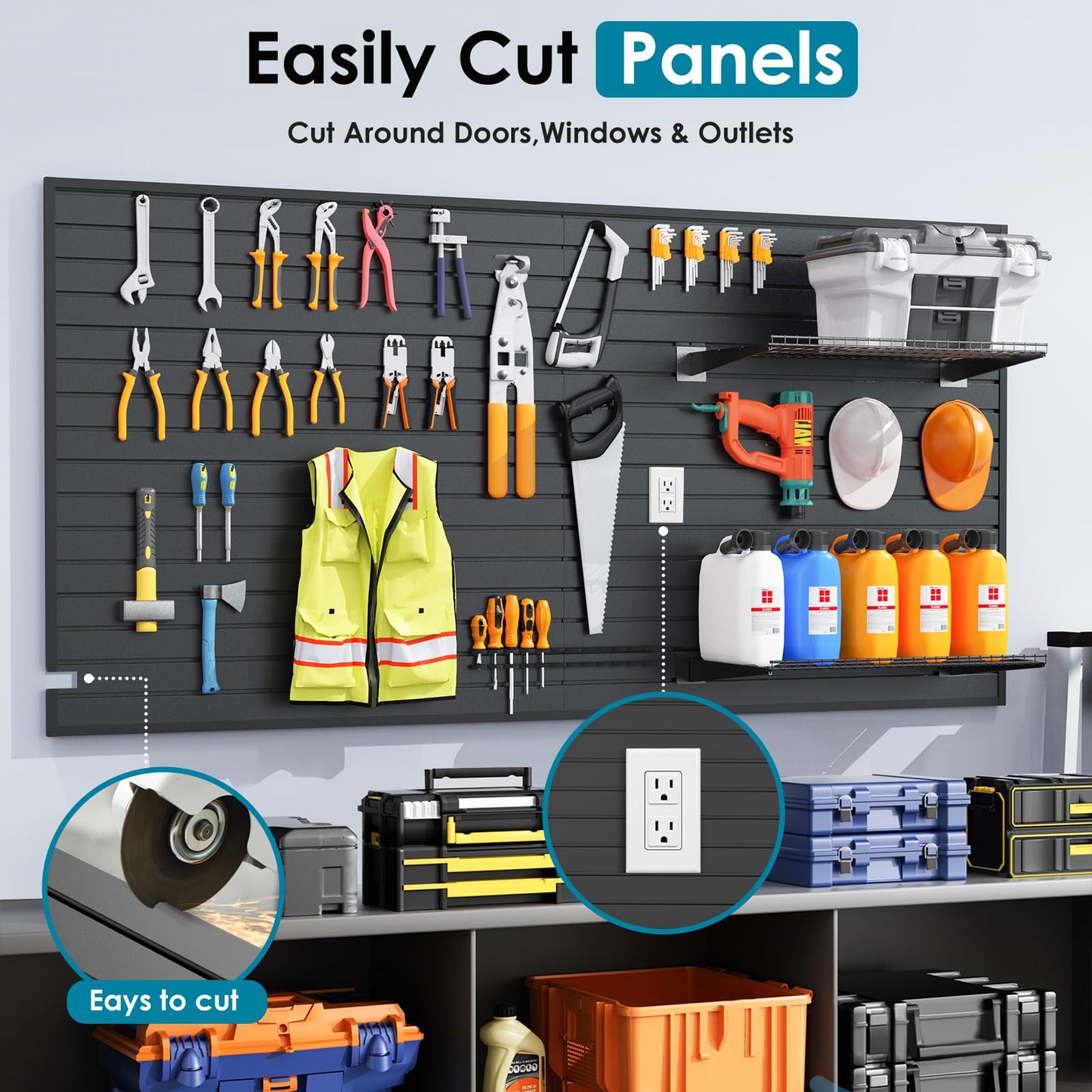 Brakki PVC Slat Wall Paneling 4x8 ft, Garage Organizer Storage System, Black Slatwall Panels for Garage Organization Product, Heavy Duty Wall Mounted Tool Storage for Home