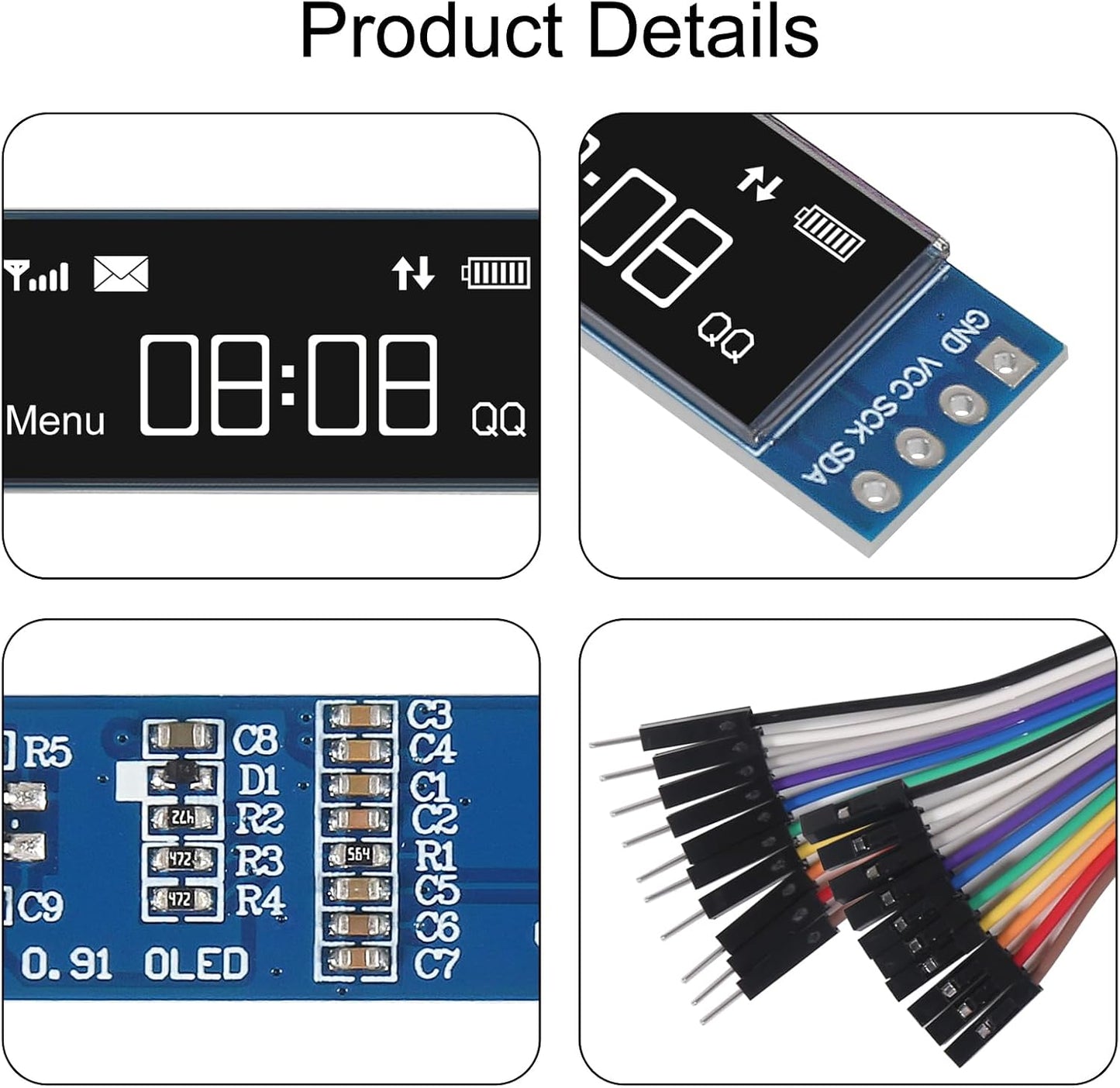 XIITIA 6pcs 0.91 inch I2C SSD1306 128x32 30pin OLED IIC Display Module LCD Screen Driver with Dupont Cables for Arduino