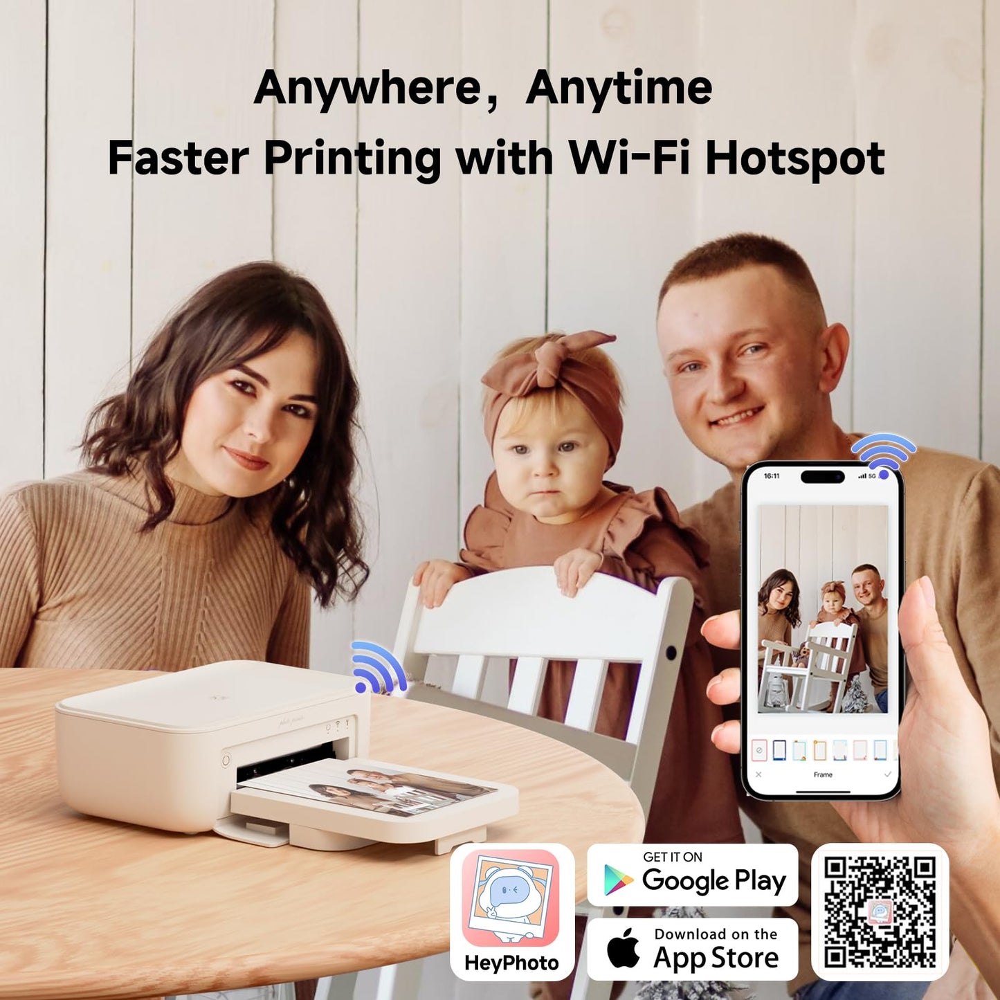HPRT Photo Printer 4×6”, Wi-Fi Full-Color Instant Phone Phtoto Printer for iPhone, Android, Smartphone, Thermal Dye-Sublimation Impresora De Fotos for Home Use, + 108 Sheets Photo Paper & 2 Ribbon