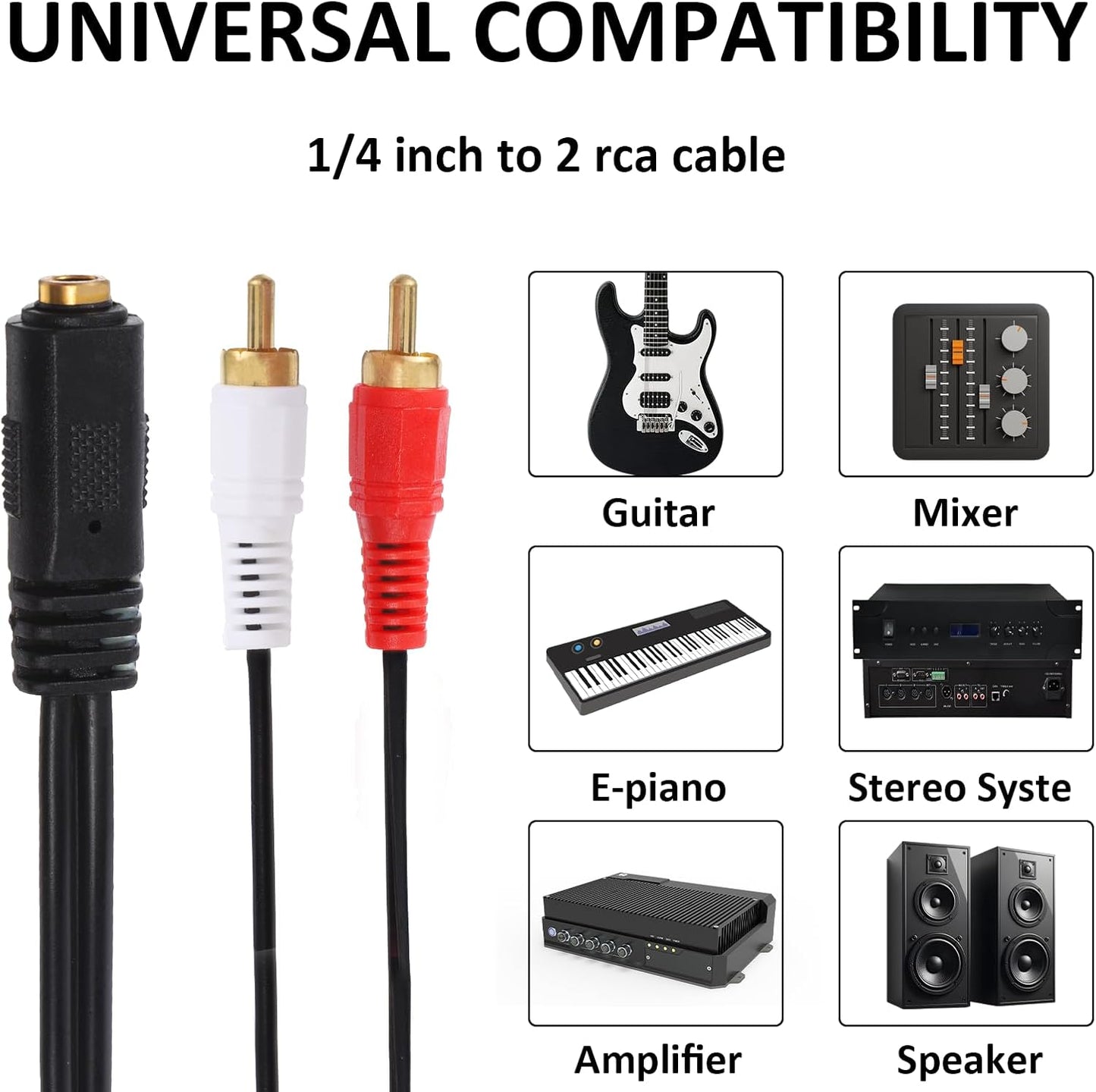 Jxiwfvl 1/4 1/4 6.35mm (37cm/14.6inch) RCA to Female, RCA to Adapter Cable, Headphone Jack Female for Headphones