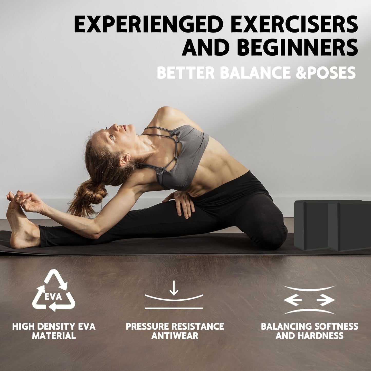 MBKHFLL Yoga Block - Supportive Latex-Free Eva Foam - Soft Non-Slip Surface with Beveled Edges for Yoga, Pilates, Meditation - Yoga Accessories for Stability, Balance, Deepen Stretches (black)