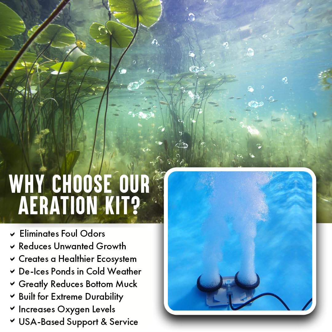 Half Off Ponds Pro Aeration System - 1/2 HP Pond Aerator Pump for Up to 2 Acres - 120V Electric Compressor with Double 10" Diffuser and 100' Weighted Tubing