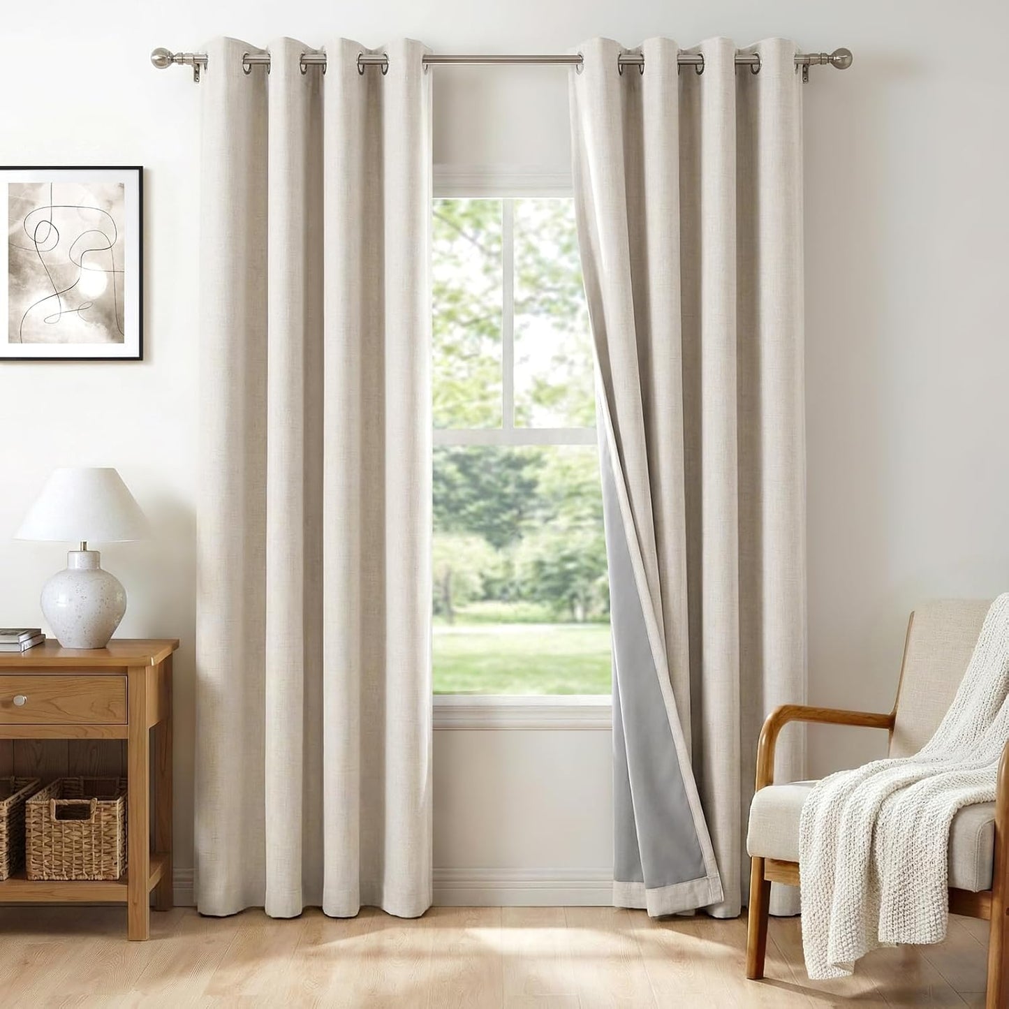 Skiennix 100% Blackout Sliding Door Curtains - Extra Wide Grommet Drapes, 50”W x 63”L, Beige