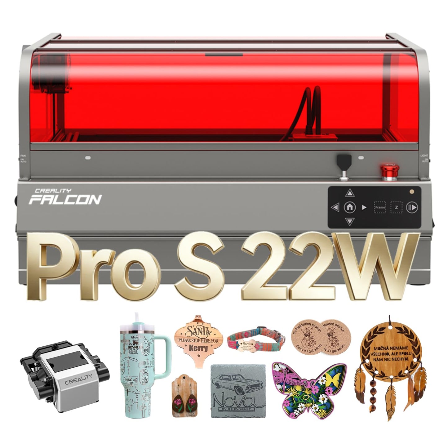 Creality Falcon2 Pro S 22W Laser Engraver, 120000mW Desktop Diode Laser Cutter with Auto Focus (Z-Axis) & Auto Cut Through, Integrated Enclosure, Camera & Air Assist, 600mm/s for Wood & Acrylic