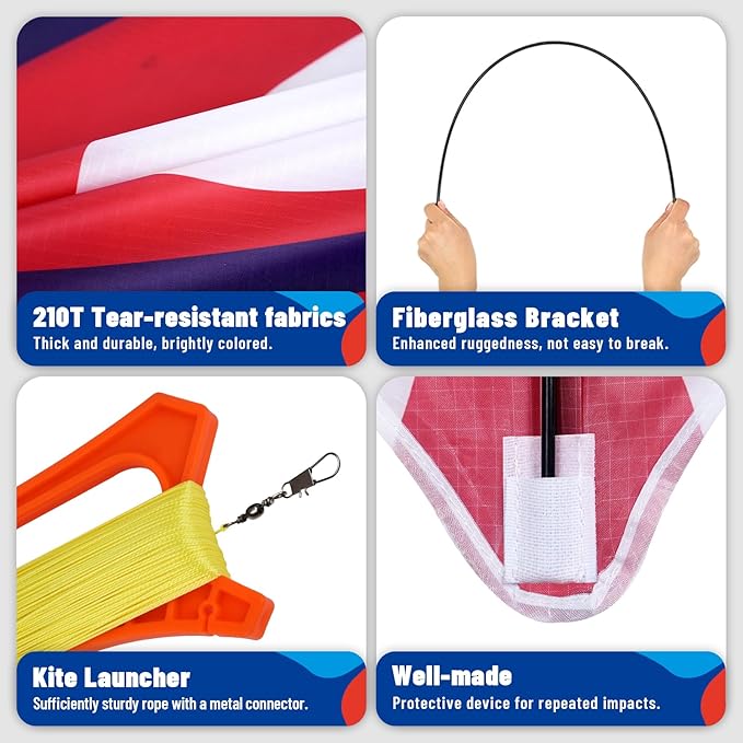 Delta American Flag Kite for Easy to Fly Beach Kite for Fun Family Activities, Kites for Adults and Kids Ages 8-12 (American Flag red Blue)