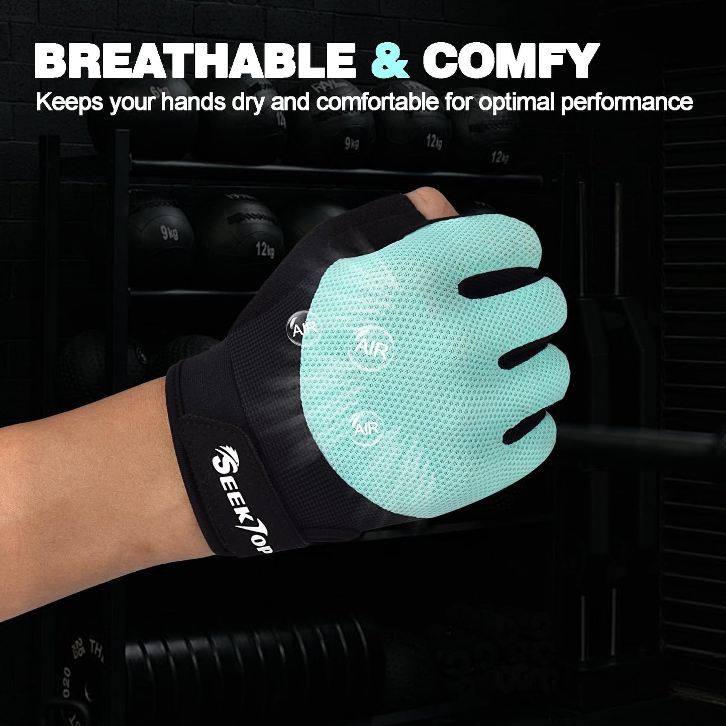 Seektop Breathable Workout Gloves for Women & Men, Thick Padded Weight Lifting Gloves, Full Palm Protection, Excellent Grip for Gym Fitness and Training, Exercise, Cycling