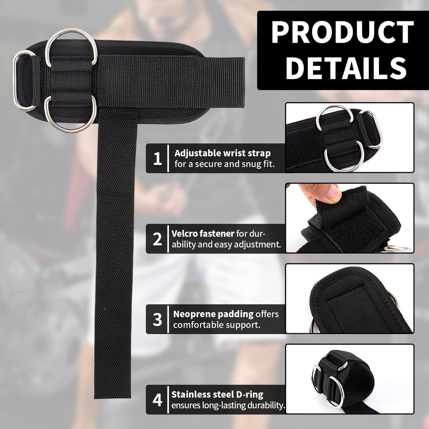 2 Pack Weightlifting Straps with D Ring, Non-Slip Padded Wrist Cuffs for Men & Women, Heavy Duty Gym Lifting Straps for Bodybuilding, Deadlifts, Pull Ups & Cable Machine Workouts