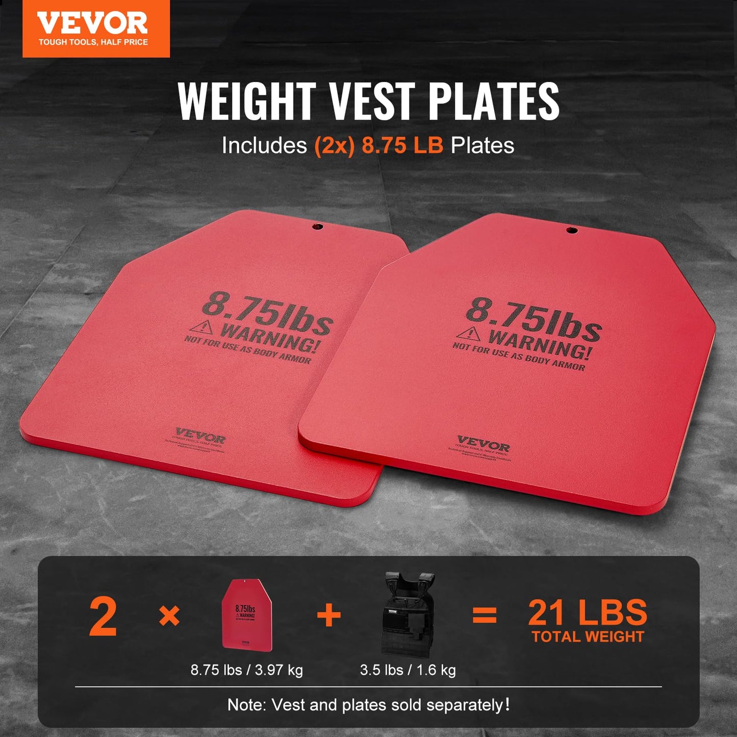 VEVOR Weight Vest Plates, 8.75 LB Pairs, Premium Steel Weighted plates, Contoured Ergonomic Fit – WODs, Additional Weight for Vests, for Strength Training, Running, Fitness, Heavy Workouts