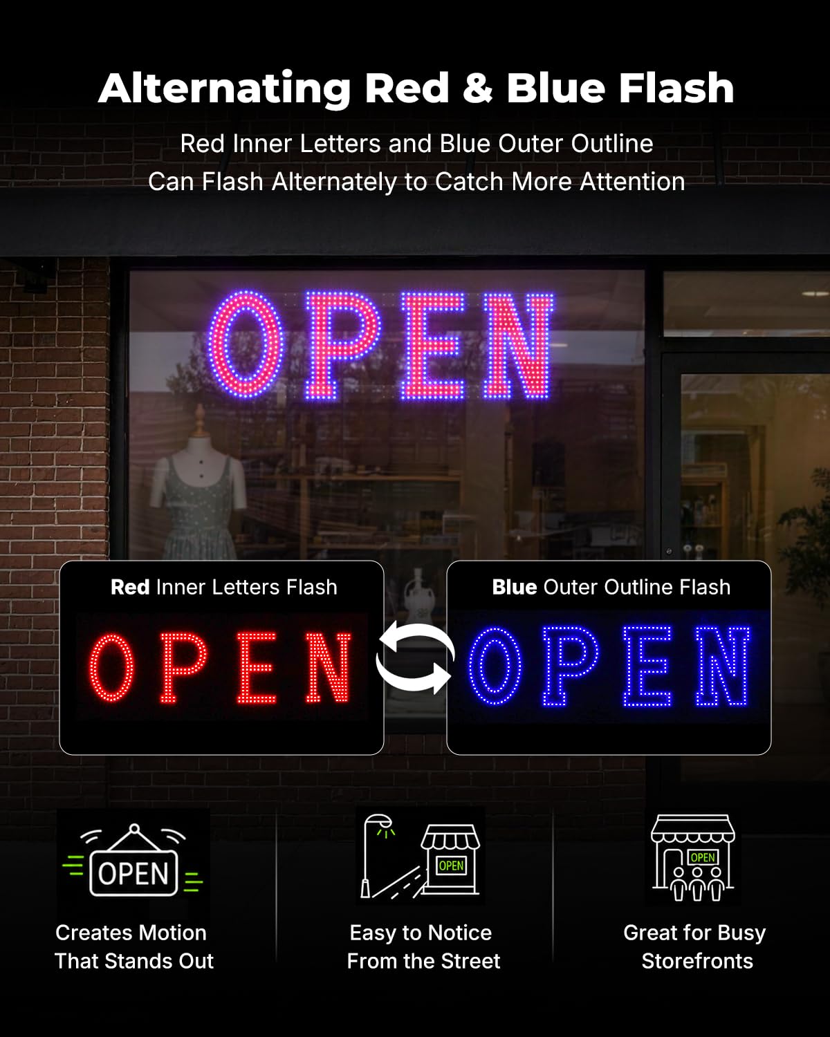 LemonNova Red Blue Open Sign for Business, 40 x 12 Inch LED Window Sign with Remote and Bluetooth App Control, Timer, 14 Flashing Modes, Adjustable Brightness Speed for Salon Cafe Bar Restaurant Retail