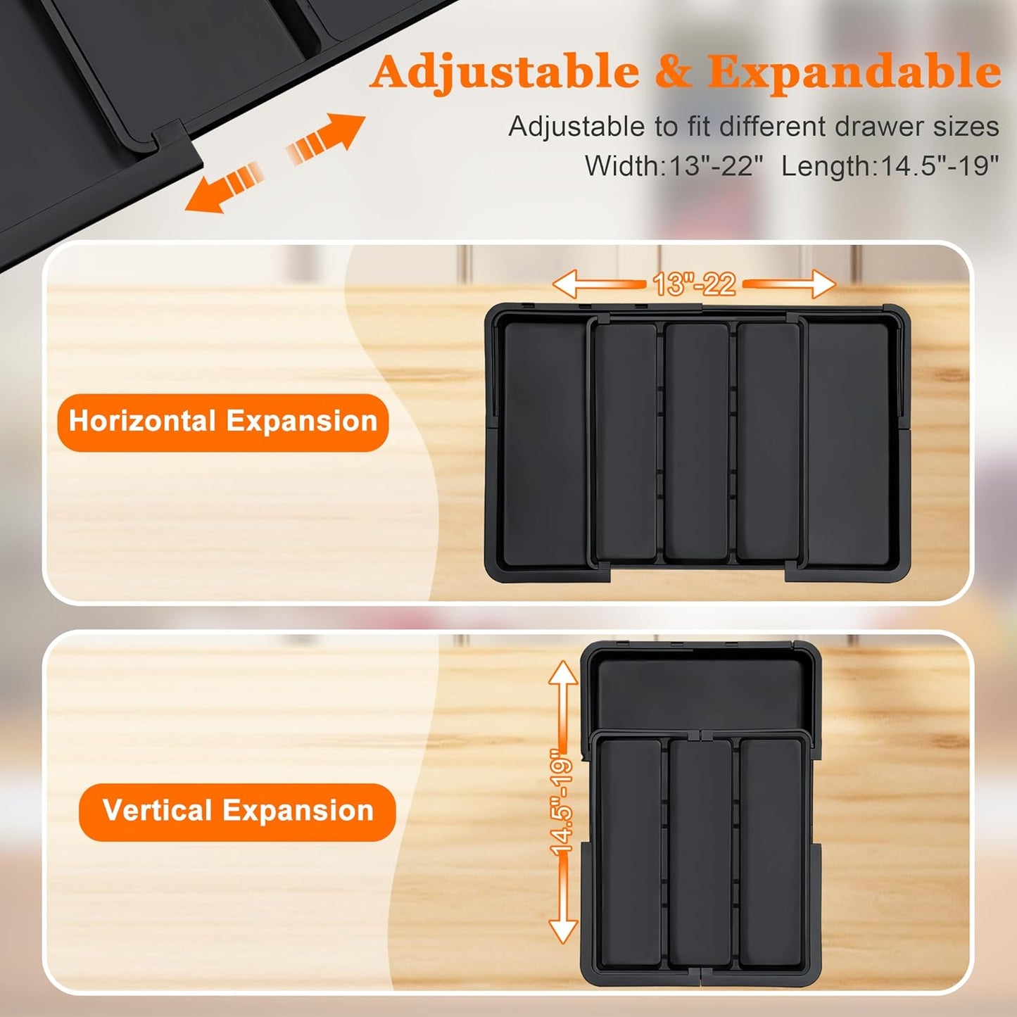 Spaclear Utensil Drawer Organizer - Expandable Silverware Holder with Adjustable Dividers | Black