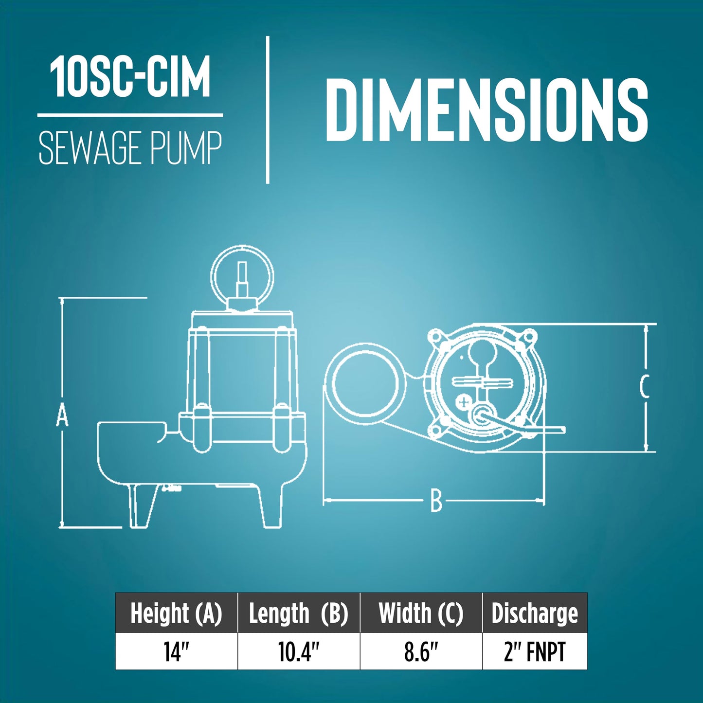 Little Giant 10SC-CIM, 115-Volt, 7200 GPH, 1/2 HP Manual Cast Iron Sewage/Effluent Pump (No Switch) with 2-Inch FNPT Discharge and 50-Ft. Cord, Blue, 511434