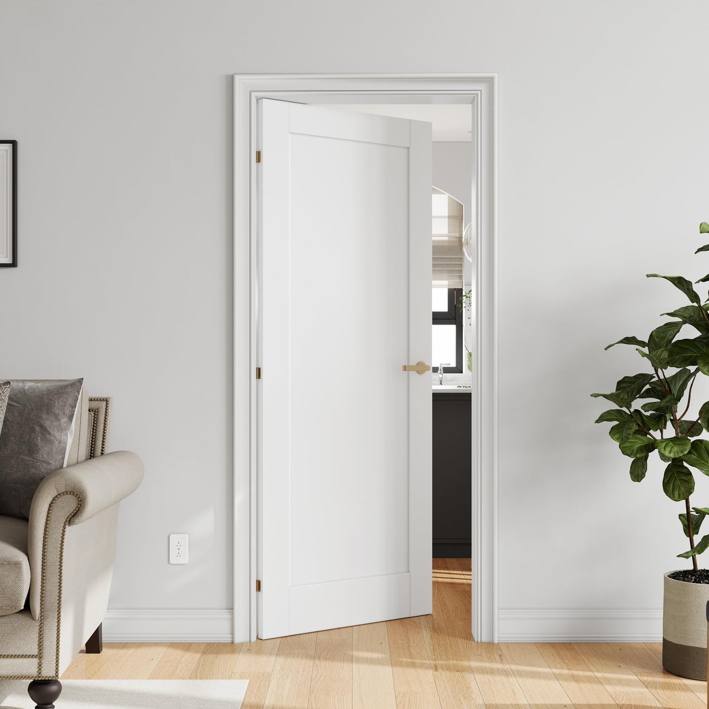 SmartStandard 30in x 80in Slab Door, Solid Core French Doors Interior, White Primed Shaker for Pantry, Bathroom, Laundry, Pre-Assembled Panel Without Hardware Kit