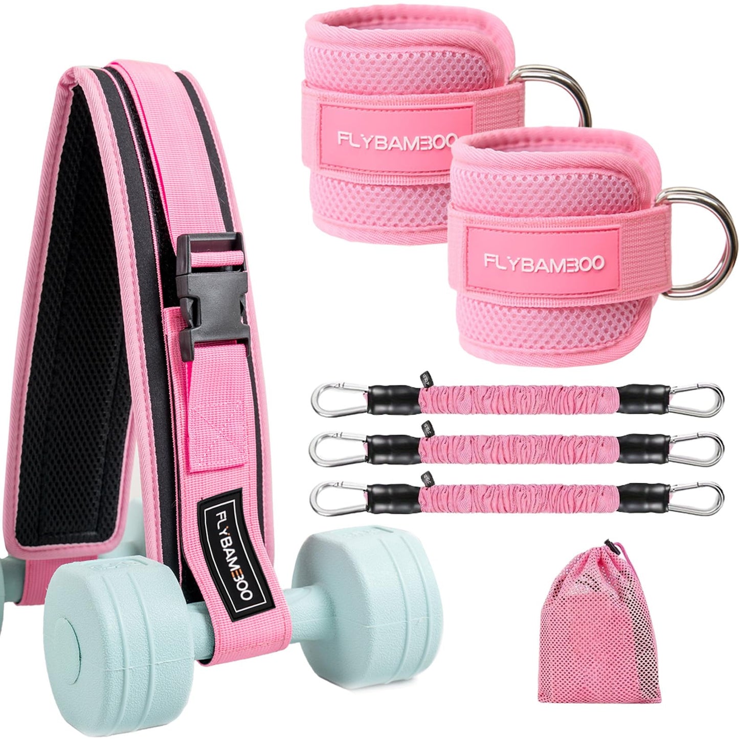 Hip Thrust Belt for Weights and Ankle Resistance Bands with Cuffs for Working Out,Hip Thrust Belt for Dumbbells Heavy, Kettlebells, Plates,Hip,Leg and Booty Builder, Glute Bridge Band (Pink)