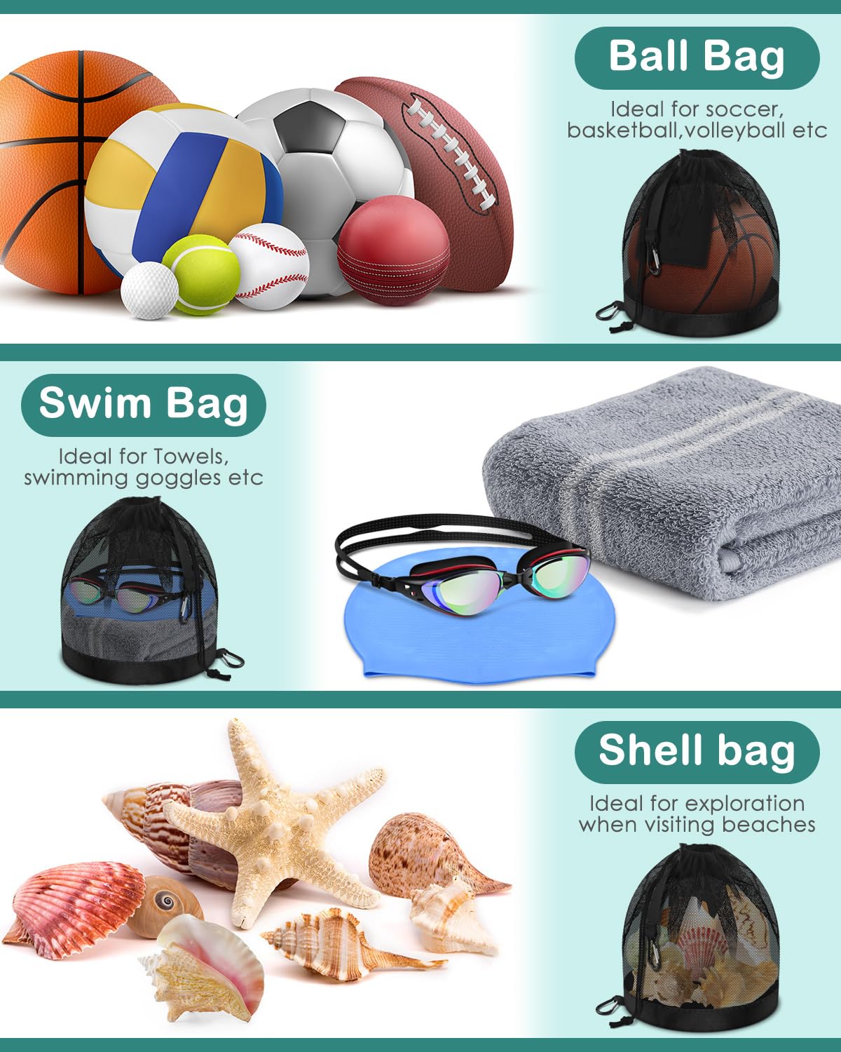BROTOU Single Ball Bag with Double Hook, Balls Storage Bags with Zipper Pocket, Drawstring Sling Backpack for Soccer Basketball Football Volleyball Rugby (1)