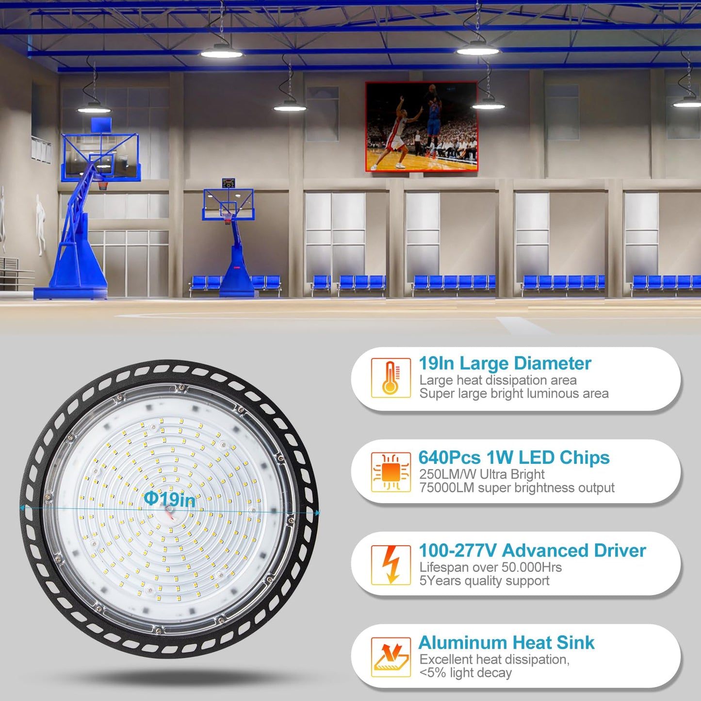 Lightdot 500W LED High Bay Light Fixtures 75000lm (Eqv.2000W MH/HPS) UFO LED Lights, 5000K Daylight High Bay Shop Light, AC100-277V Commercial Warehouse,Barn Lighting,Plug & Play- 3Pack 5 Yrs Warranty