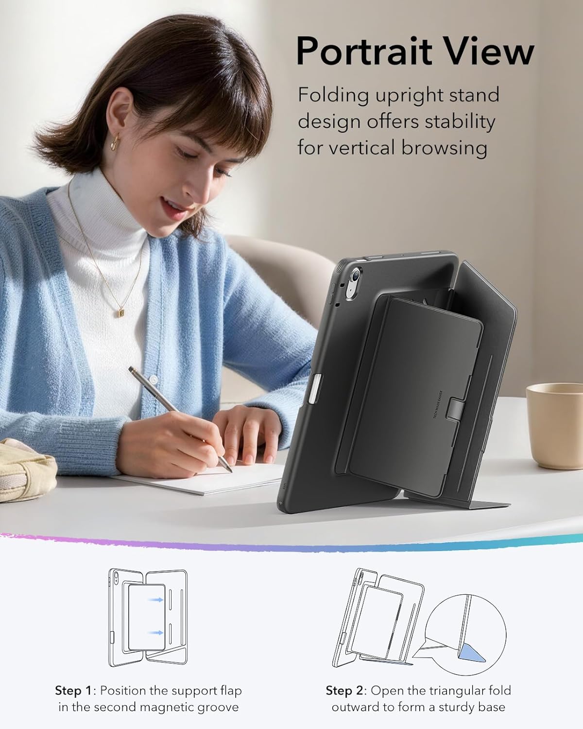 ESR 11 Inch M4/M3/M2 (2026/2025/2024), 5th/4th (2022/2020), for iPad Air Case iPad Air Gen Case Vertical Stand Cover