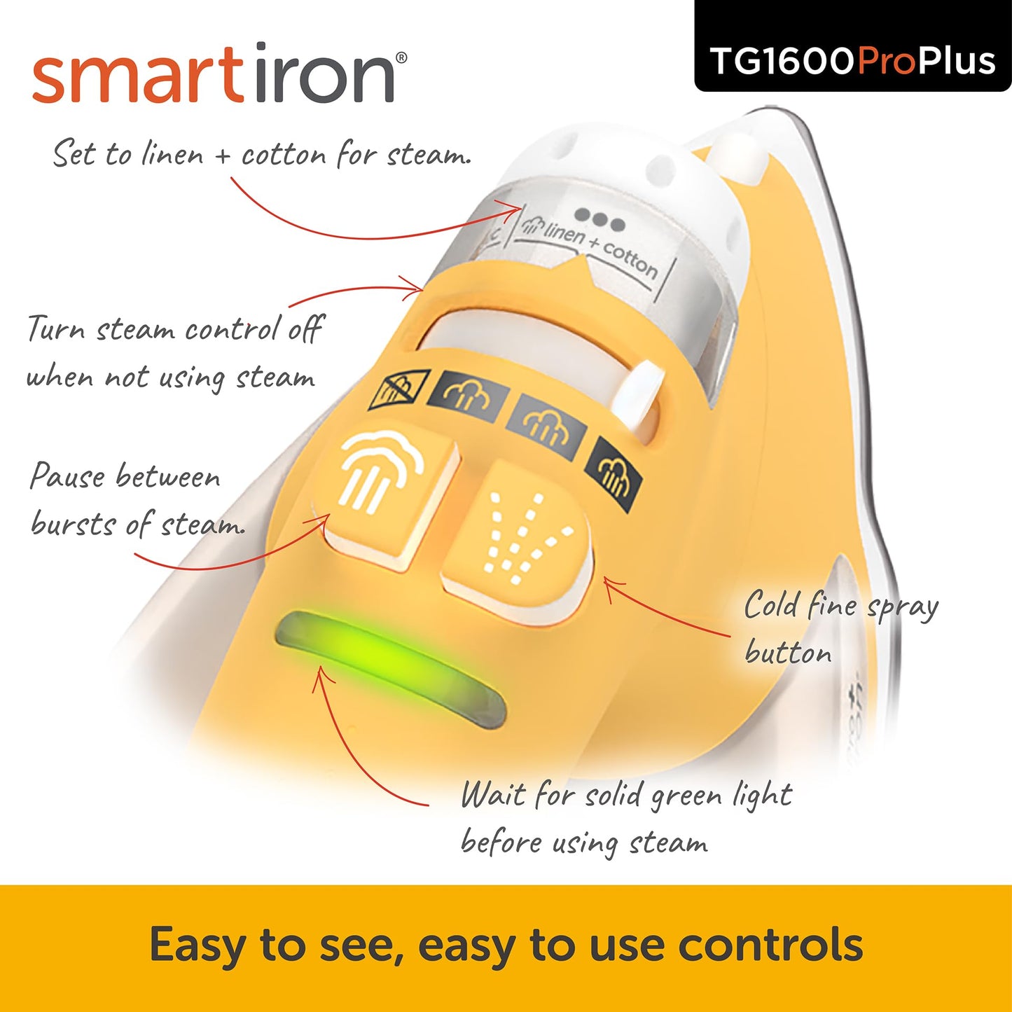 oliso TG1600 ProPlus Smart Iron with Auto-Lift – 1800 Watt Steam Iron for Clothes, Sewing, Quilting & Crafting – Diamond Ceramic-Flow Soleplate, Butterscotch