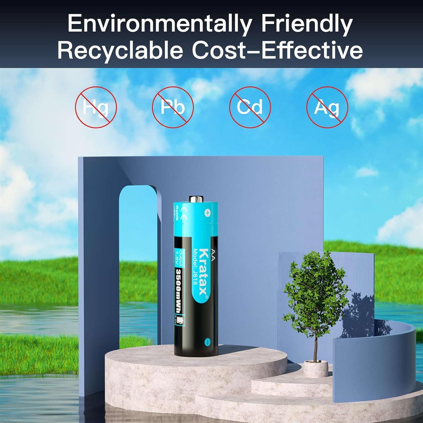 Kratax 8 Pack 3500mWh 1.5v 2.5h 1600 Rechargeable AA Lithium Batteries, high Capacity Double A li-ion Battery