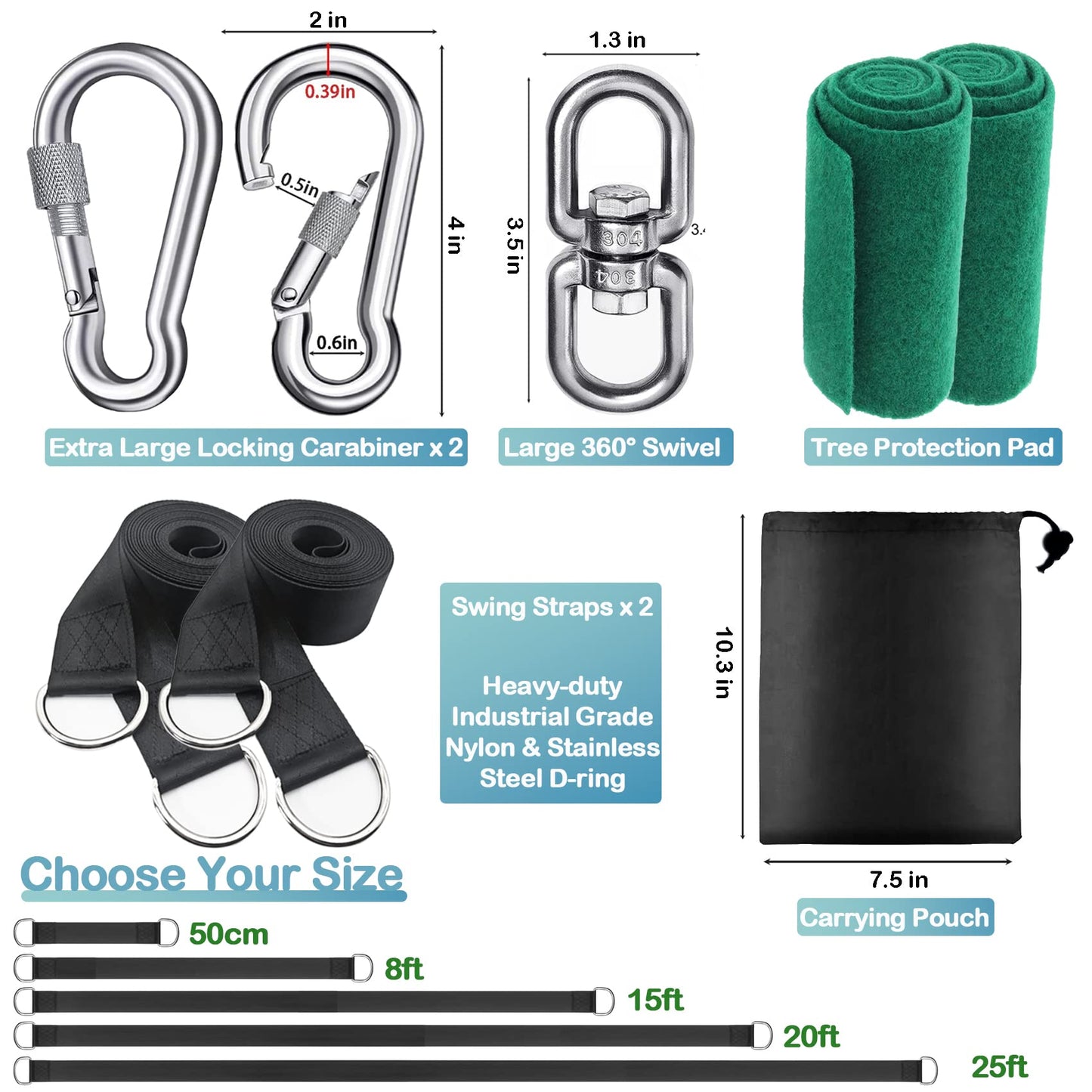 igolfluck 20FT Tree Swing Straps Hanging Kit, Extra Long Tree Swing Straps Holds 5500 lbs with Lock Carabiners & Tree Protectors, Safer for All Swing & Hammock