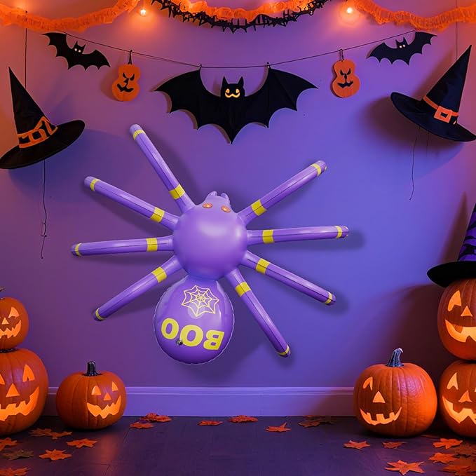 Halloween Spider Ring Toss Game, 2 Pack Inflatable Green and Purple Spiders with Rings and Pump, Fun Halloween Party Games for Kids Outdoor Trick or Treat Toys Carnival Decorations Party Favors