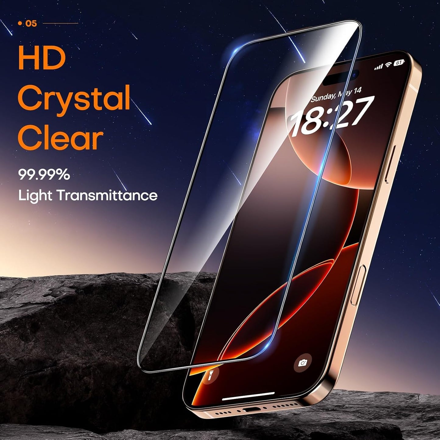 9H+ 16 2 Pack Glass for iPhone Pro Screen Protector, Military Grade Shatterproof HD Tempered Glass, Bubble-Free, Case