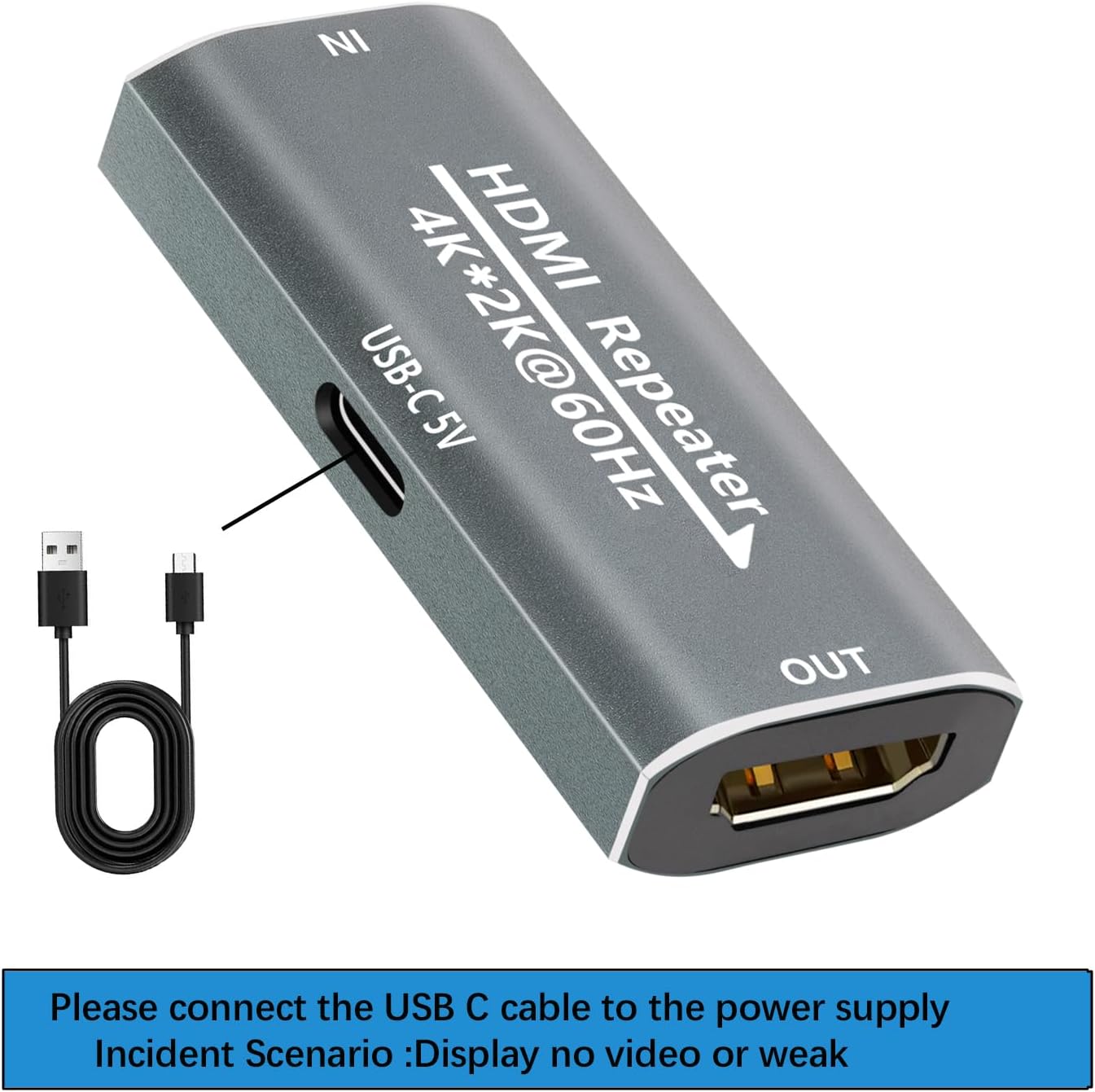 Sitechylor 4K 60Hz 2.0 TV/Laptop/PS4/DVD, HDMI Repeater hdmi Signal Booster Amplifier Extender with Power Required