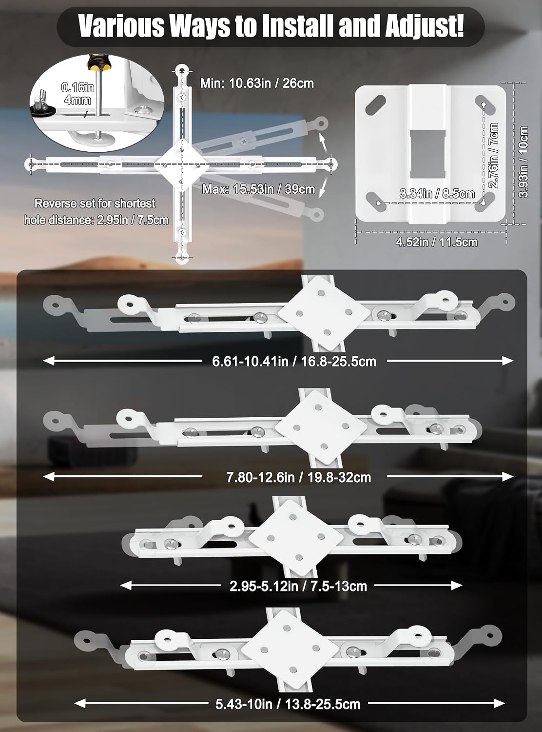 2-Be-Best 3-in-1 Projector Ceiling Mount Wide Pipe Universal Projector Wall Mount Bracket with Adjustable Arm, Flush