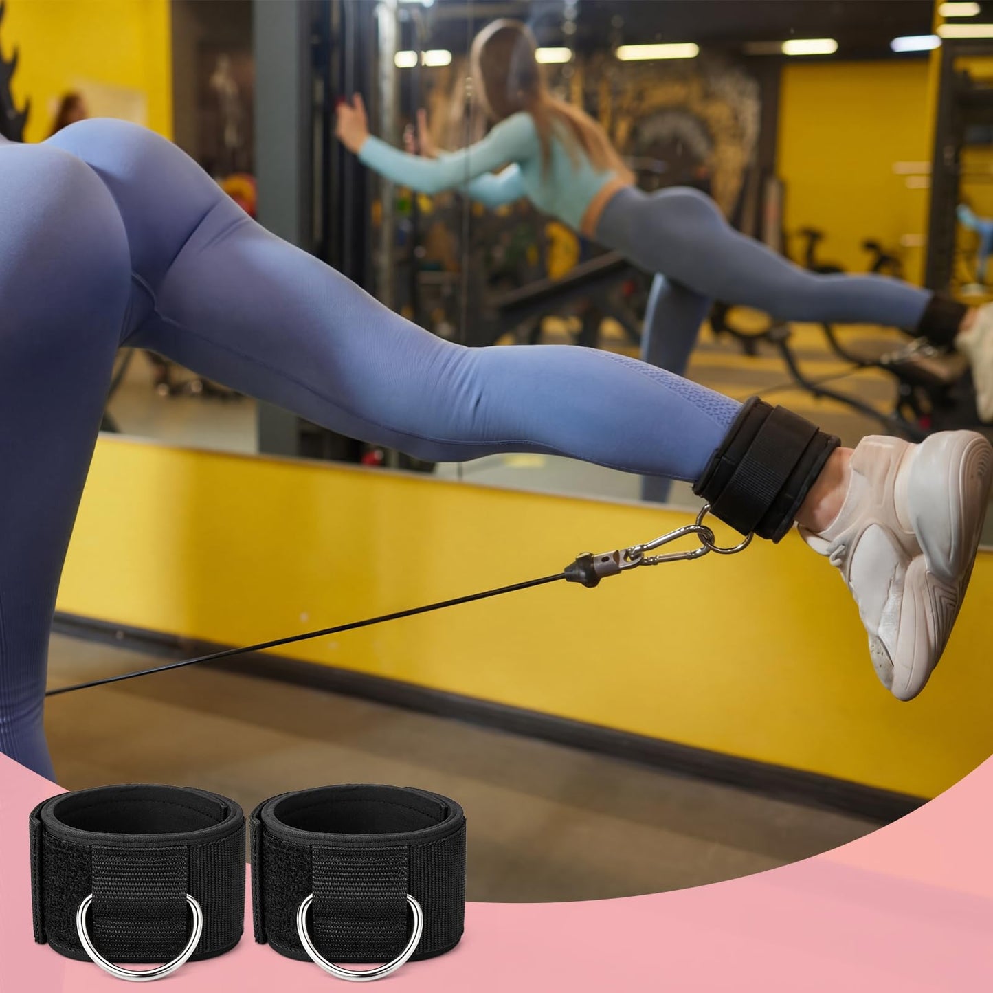 Sadnyy 4 Pack Ankle Straps for Cable Machine Ankle Resistance Bands with D Ring Fitness Wrist Cuffs Neoprene Padded for Women Men Gym Pulley Strap Glute Workouts Leg Extensions(Black, Pink)