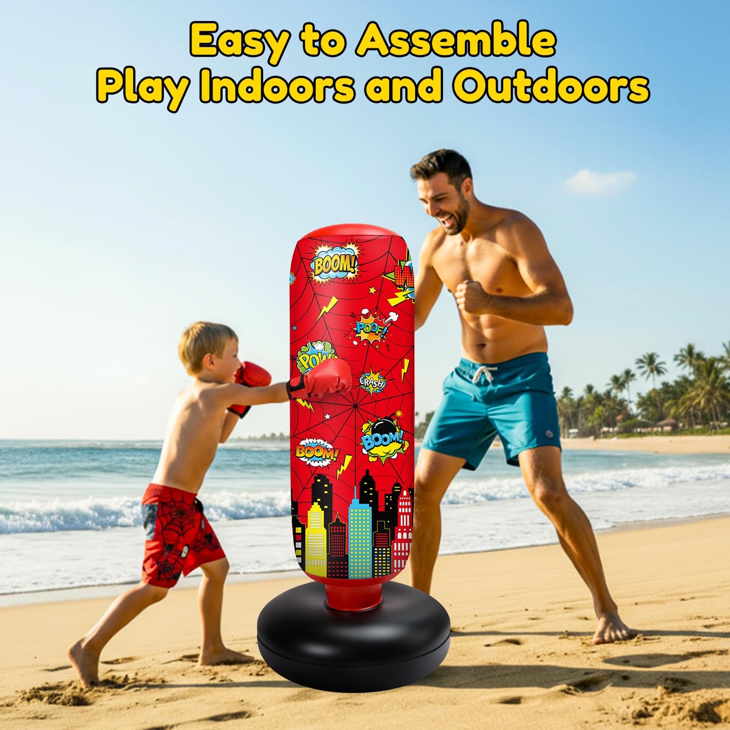 Jenaai 3 in 1 Inflatable Punching Bag for Kids 40" Boxing Kit with Gloves Air Pump Freestanding Punching Bag for Daily Exercise Karate Taekwondo, Birthday Easter Gift for Kids(Spiderweb)