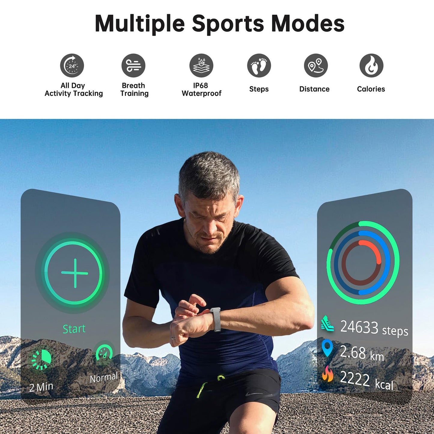 Sunorshop Health Fitness Tracker, Smart Watch with 24/7 Heart Rate and Blood Oxygen Monitor, Sleep Tracker with IP68 Waterproof, Activity Tracker Pedometer Step Counter for Women Men (Silver)