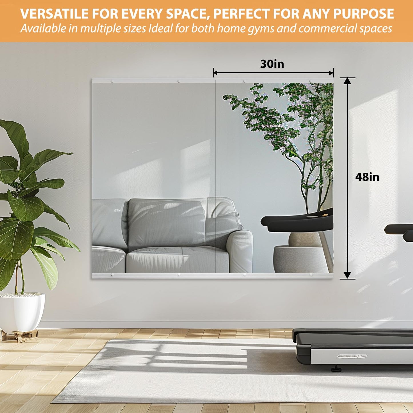 STAWDY Home Gym Mirror,48X30 Inch -2PC Frameless Full Body Wall Mirror Length Tempered Glass Wall-Mounted Mirror for Gym,Yoga,Bedroom,Bathroom,Exercise Room