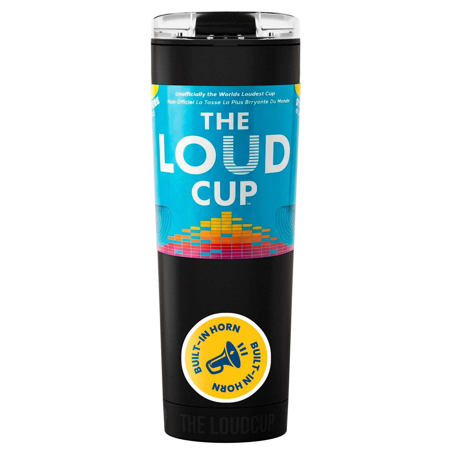The LoudCup Blow Horn Tumbler, Cheer & Sip 2-in-1 Reusable Water Bottle with Built-In Horn for Sports Games, Tailgates, Parties & Events, BPA-Free, 23 oz, Jet Black