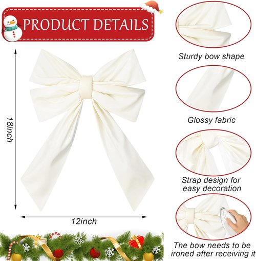 Hungdao Large White Wreath Bows - 12”x18” Waterproof Fabric for Outdoor Wedding & Home Decor