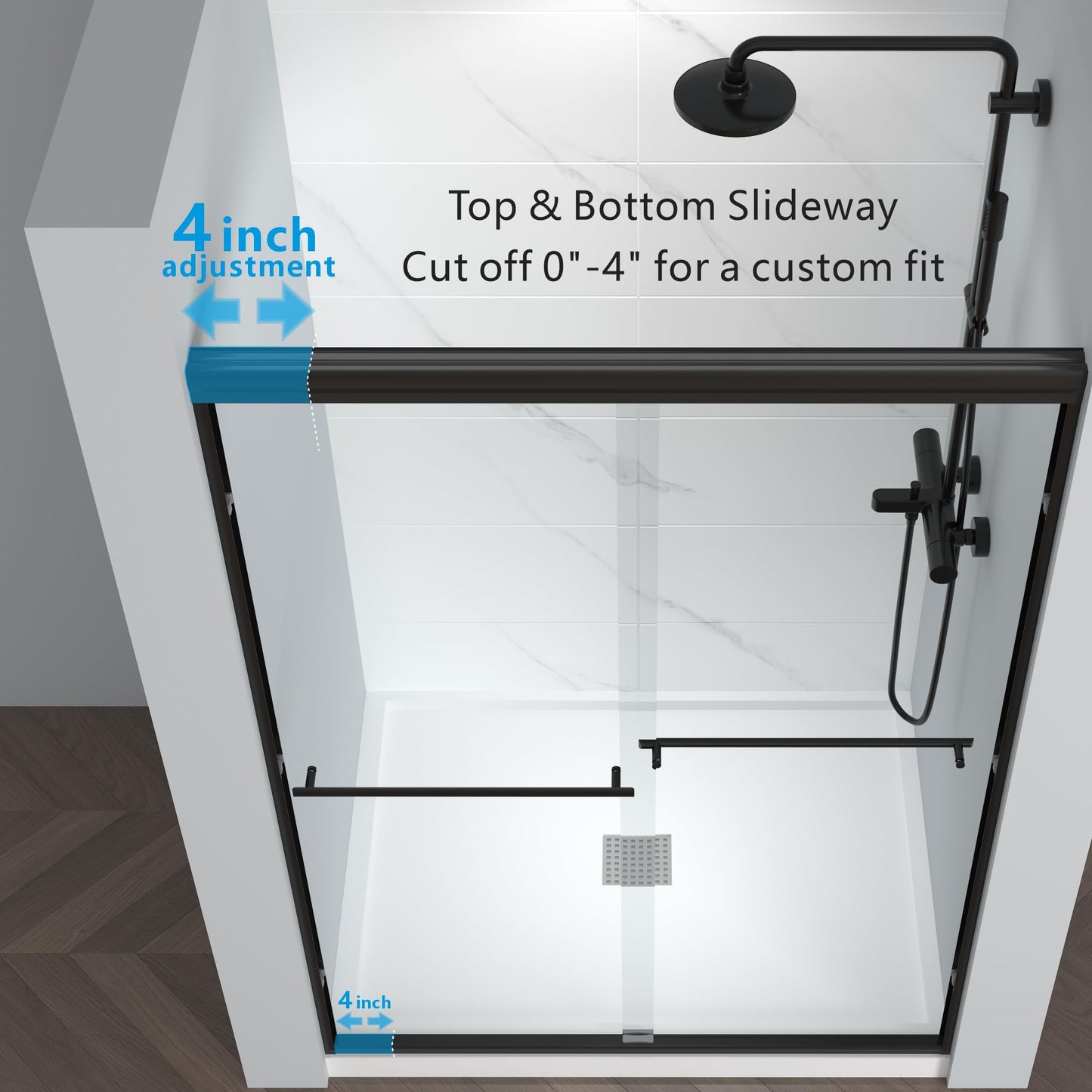 ENSO SENKA 44-48" W x 72" H Semi-Frameless Bypass Sliding Shower Door, Easy-to-Clean Treated Clear Tempered Glass, Matte Black