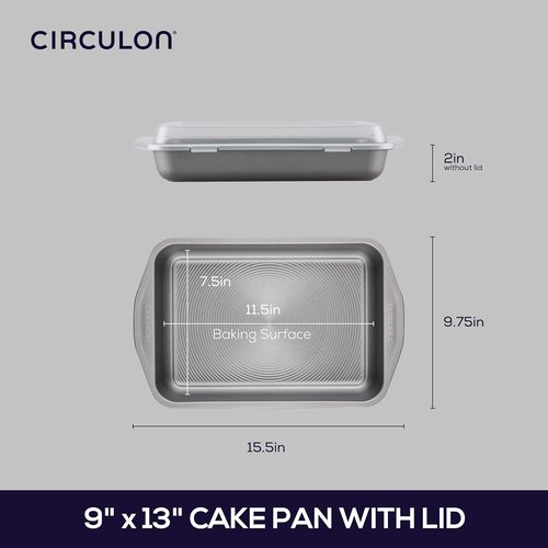 Circulon Total Nonstick Baking Pan - 9 Inch x 13 Inch Rectangle Cake Pan With Lid, Gray