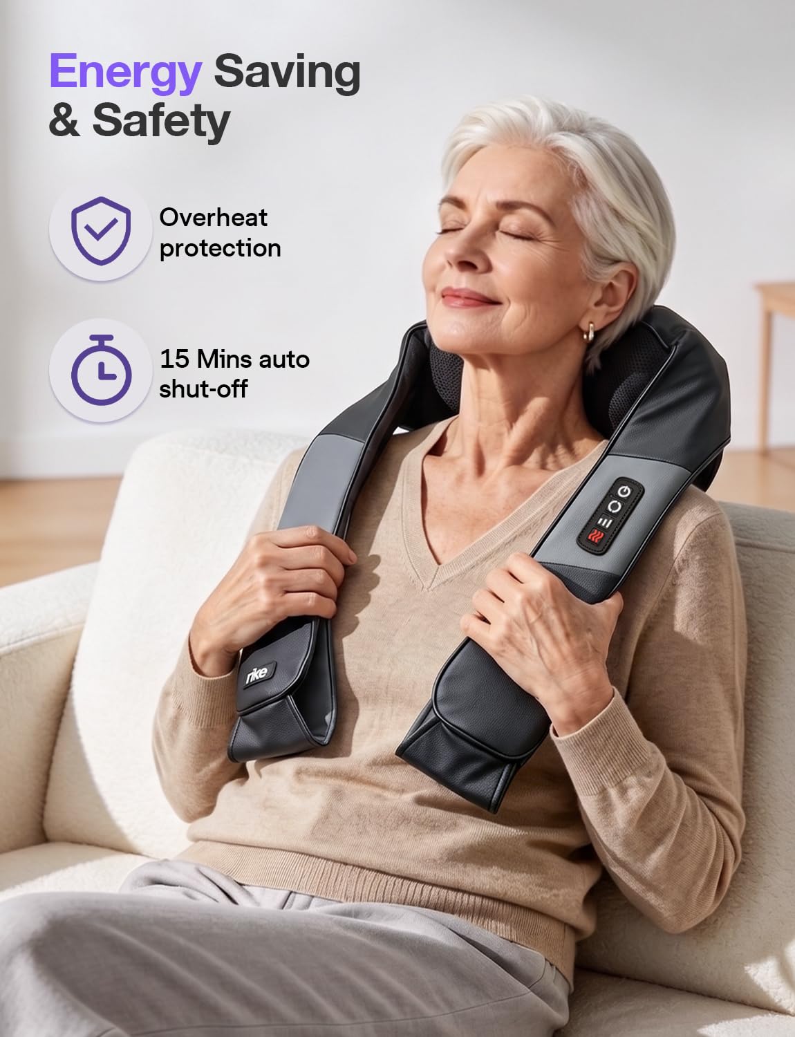 RIKE Neck Massager for Pain Relief Deep Tissue, Shiatsu Shoulder Massager with Heat, Corded Electric Back Massager with 3 Speeds, Fathers Day Gift Idea for Men Women Office, Car and Home Gym Use