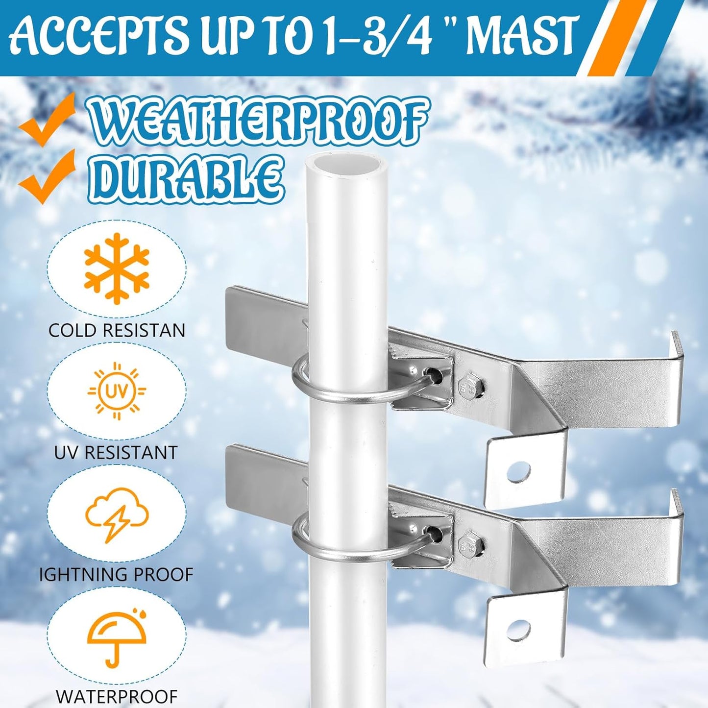 2 Set 12 4 Inch Blulu TV Antenna Chimney Y-Mount Kit ft Galvanized Steel Straps Stainless Steel Standoff Pole
