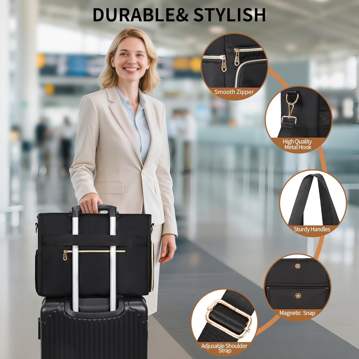 ESTARER 2Pcs, 15.6'' Women Teacher Tote Bag Laptop Work Bag Computer bag with Expandable File Folder, Large