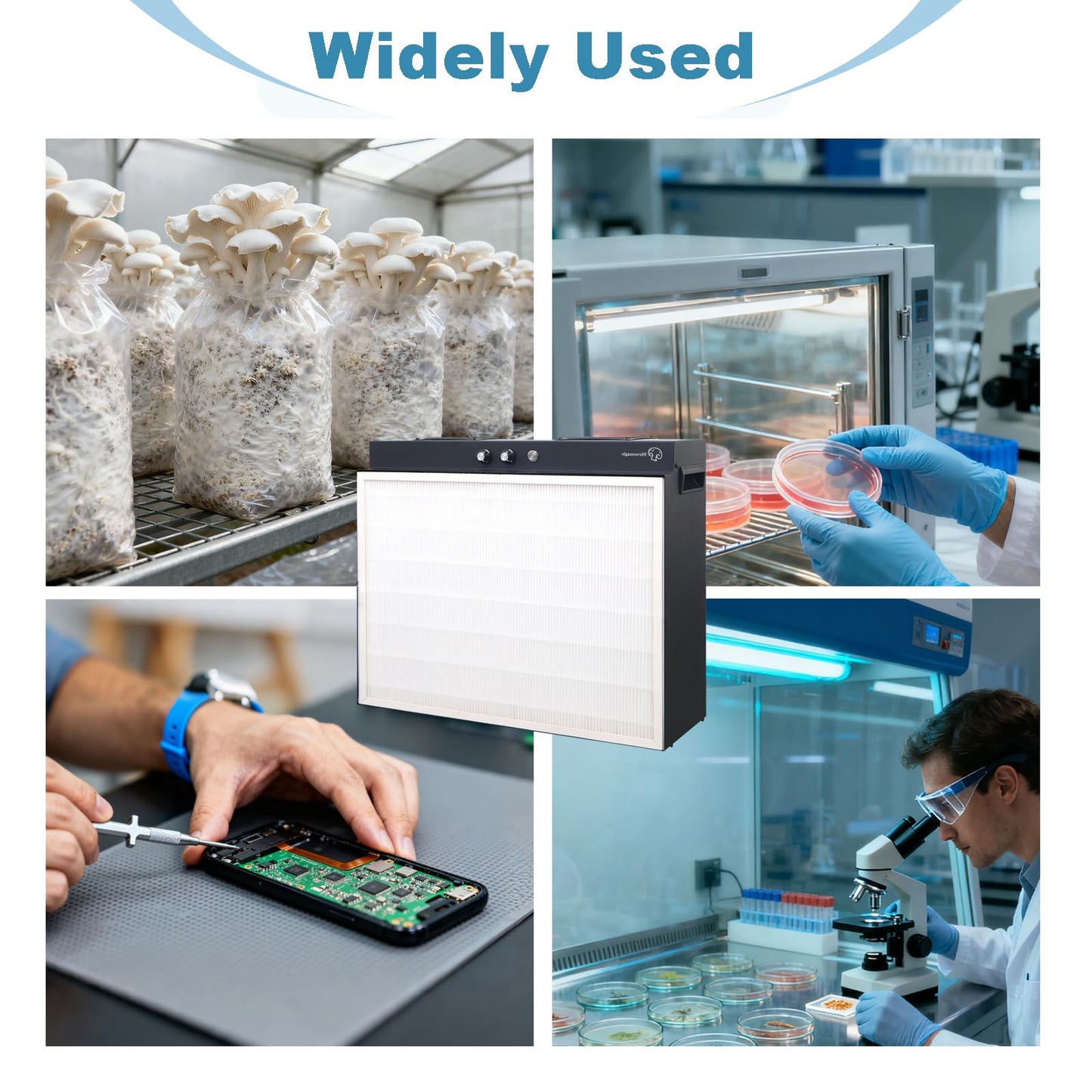 Laminar Flow Hood with H13 HEPA Filter (20"x15"）, Class 100 / ISO 5 Clean Bench with Light for Mycology, Mushroom Cultivation, Lab & Cleanroom, 24V DC with 100–240V Adapter