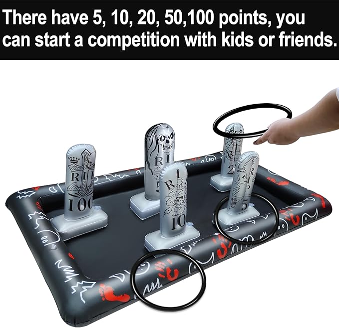 Giant Tombstone Ring Toss Games Halloween Party Game Favors for Kids Inflatable Gravestone Ring Toss Game Halloween Party Decor Outdoor Carnival Game Classroom Indoor Outdoor School Yard