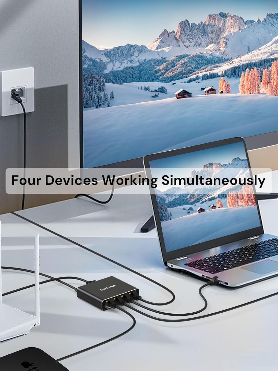 dockteck 1 4 1000Mbps, 1 4 RJ45 Cat5/5e/6/7/8 Ethernet Splitter to Internet Cable Splitter in Out High Speed Switch