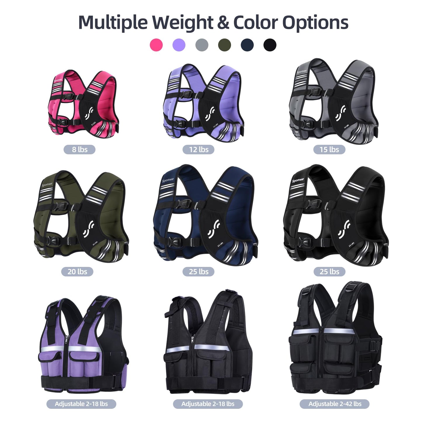 Sportneer Weighted Vest for Women Men: 15lb Comfortable Weight Vest with Storage Pocket Reflective Stripe Rucking Vest for Walking Running Strength Training Fitness Weight Loss Weightlifting Purple