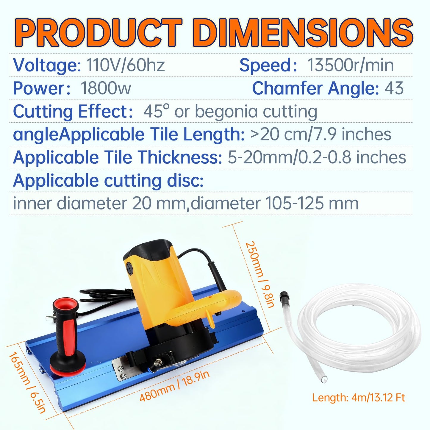 Tile Edge Beveling Tool with 16-Roller Base, 43° Angle Chamfer Machine with Water Cooling & Dust Bag, for Tiles, Paving Stones & Marble|Tile Cutter|Tile Saw