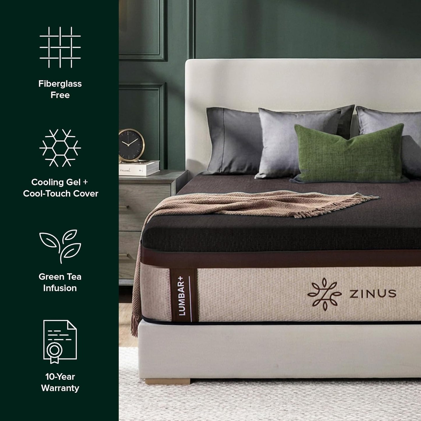 Zinus Lumbar+ Memory Foam Mattress - 14 Inch King, Targeted Lumbar Support & Cooling Gel, CertiPUR-US Certified