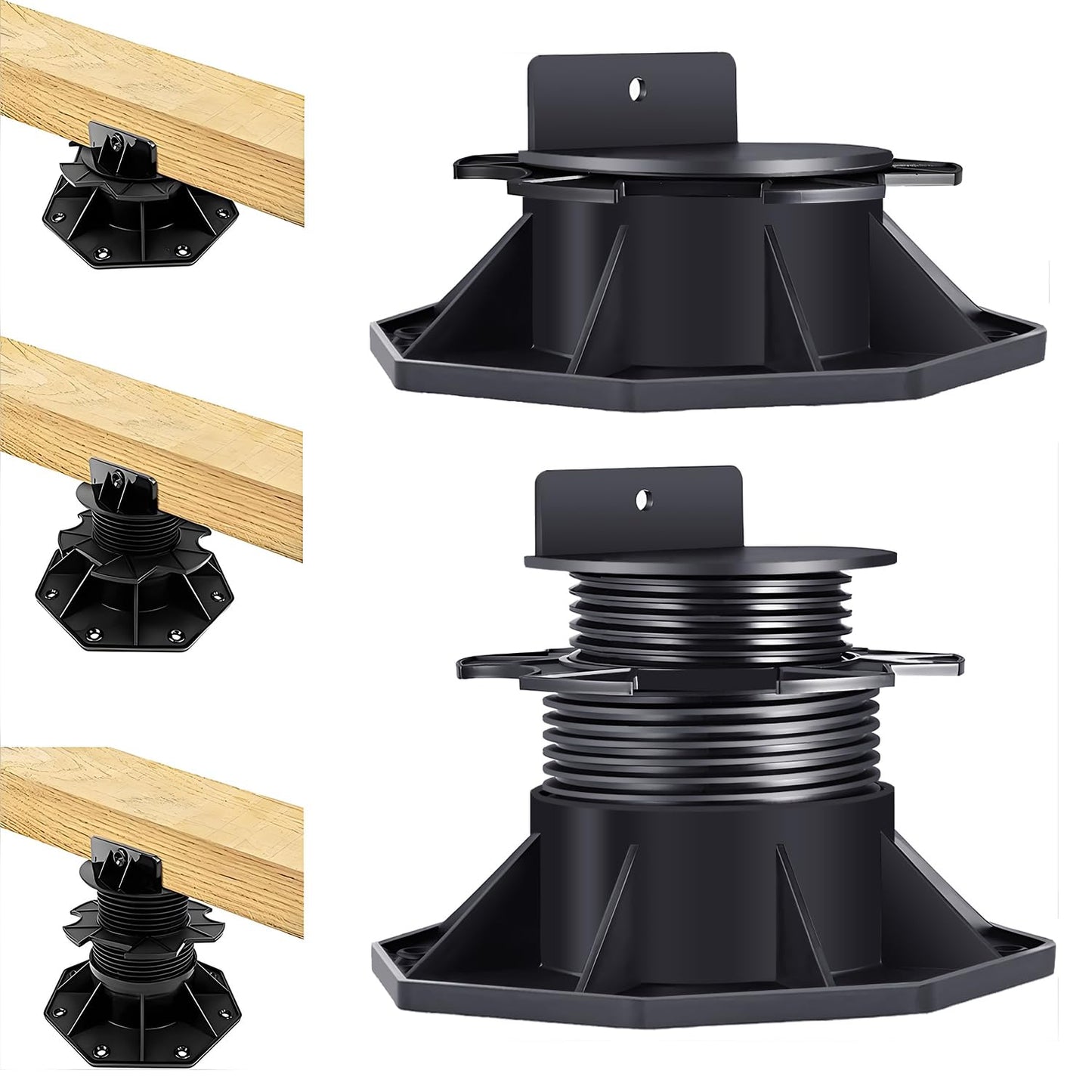 12Pack Adjustable Deck Support Pedestal Deck Foundation Base Support，Used for Floating Deck Platform Deck Floor Height Adjustment Raising, Adjustment Raising from 2-3/8" to 5-1/2", Black